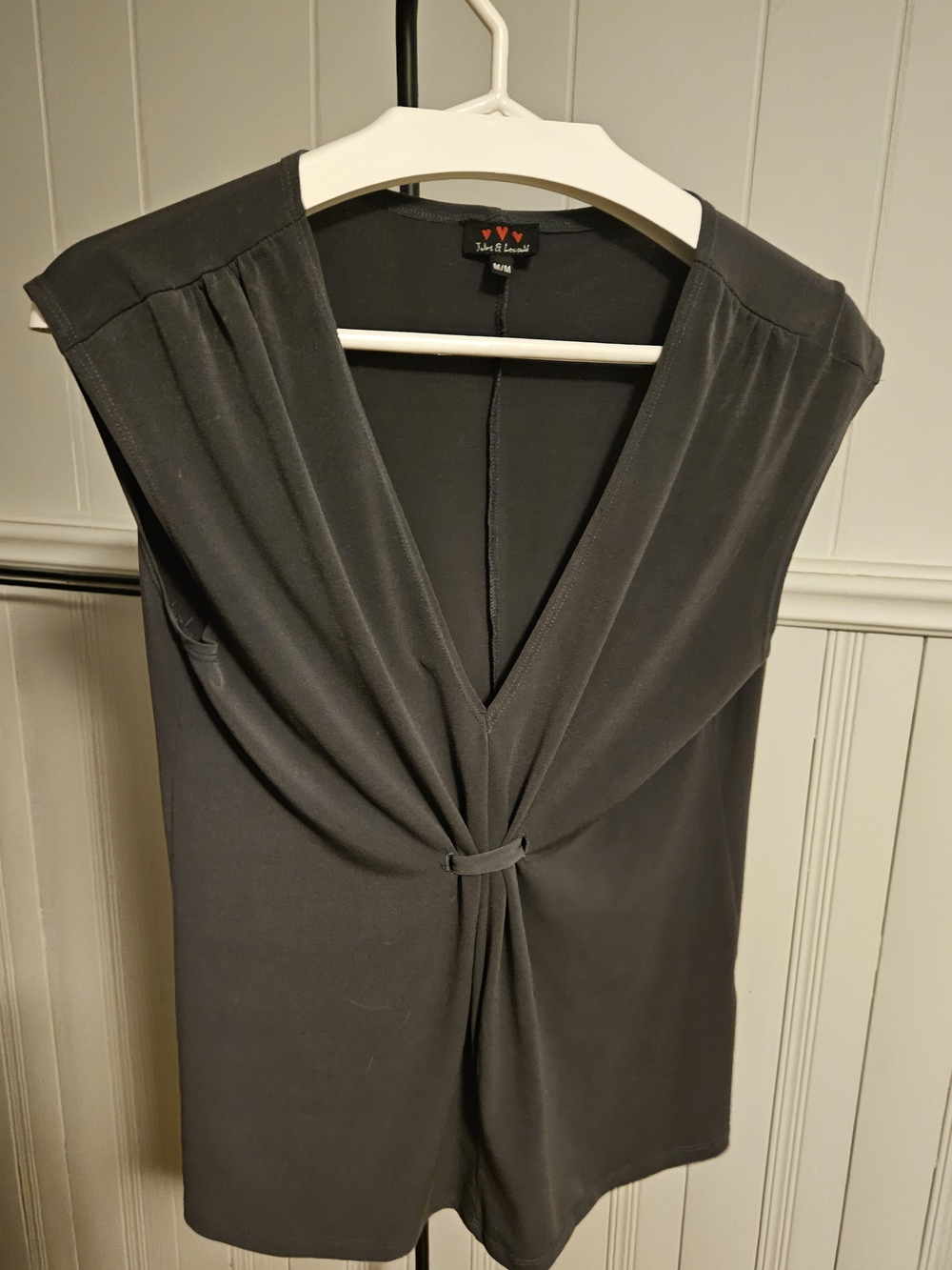 Jules & Leopold Grey Draped V-Neck Top – Size M